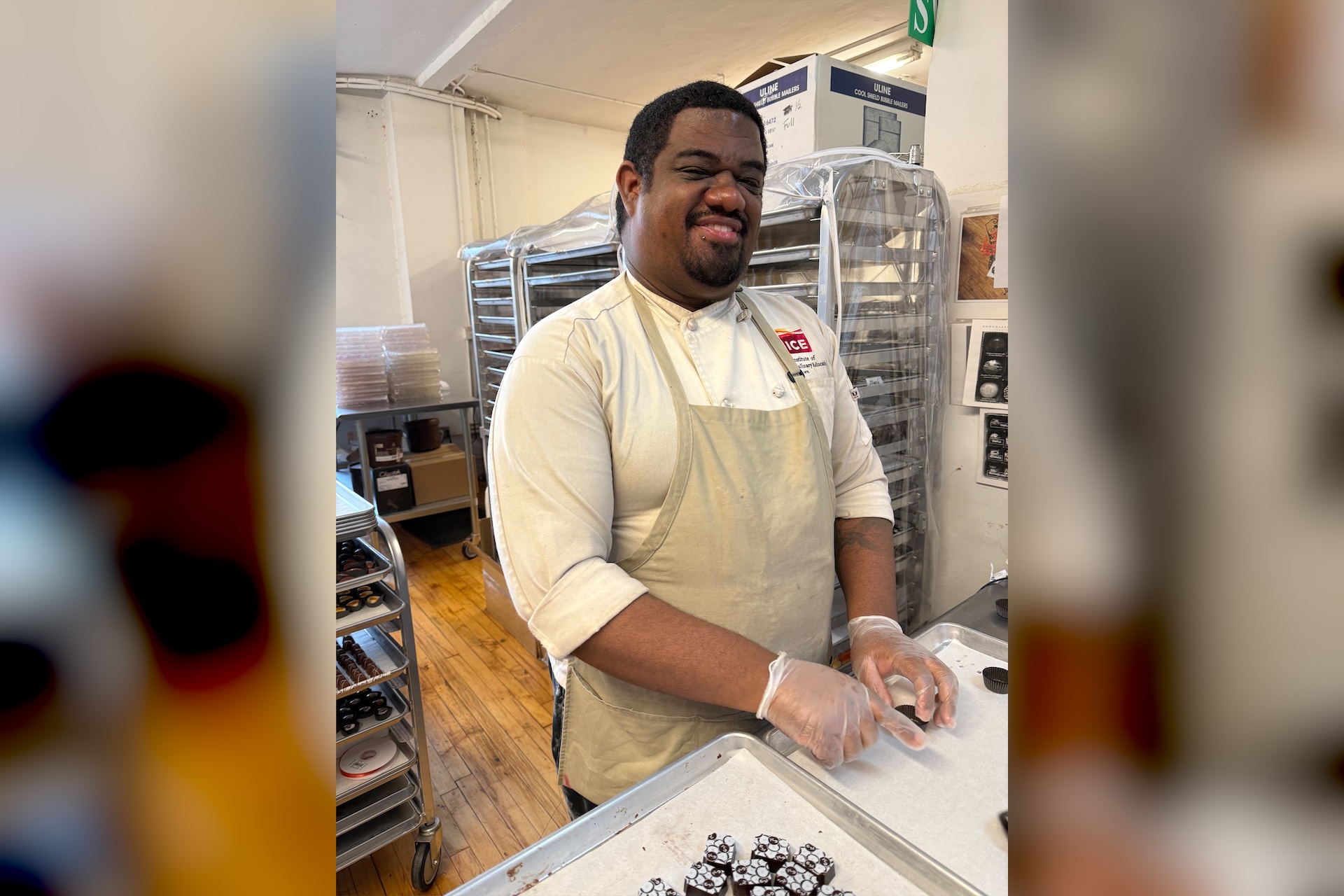 Chocolatier career inspiration — Robert crafting handmade artisan chocolates at Chocolat Moderne in New York City, ten years into his culinary career