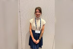 Industrial sales career inspiration — Makayla, a trailer sales manager, at an industry event ten months into her new career in a male dominated field