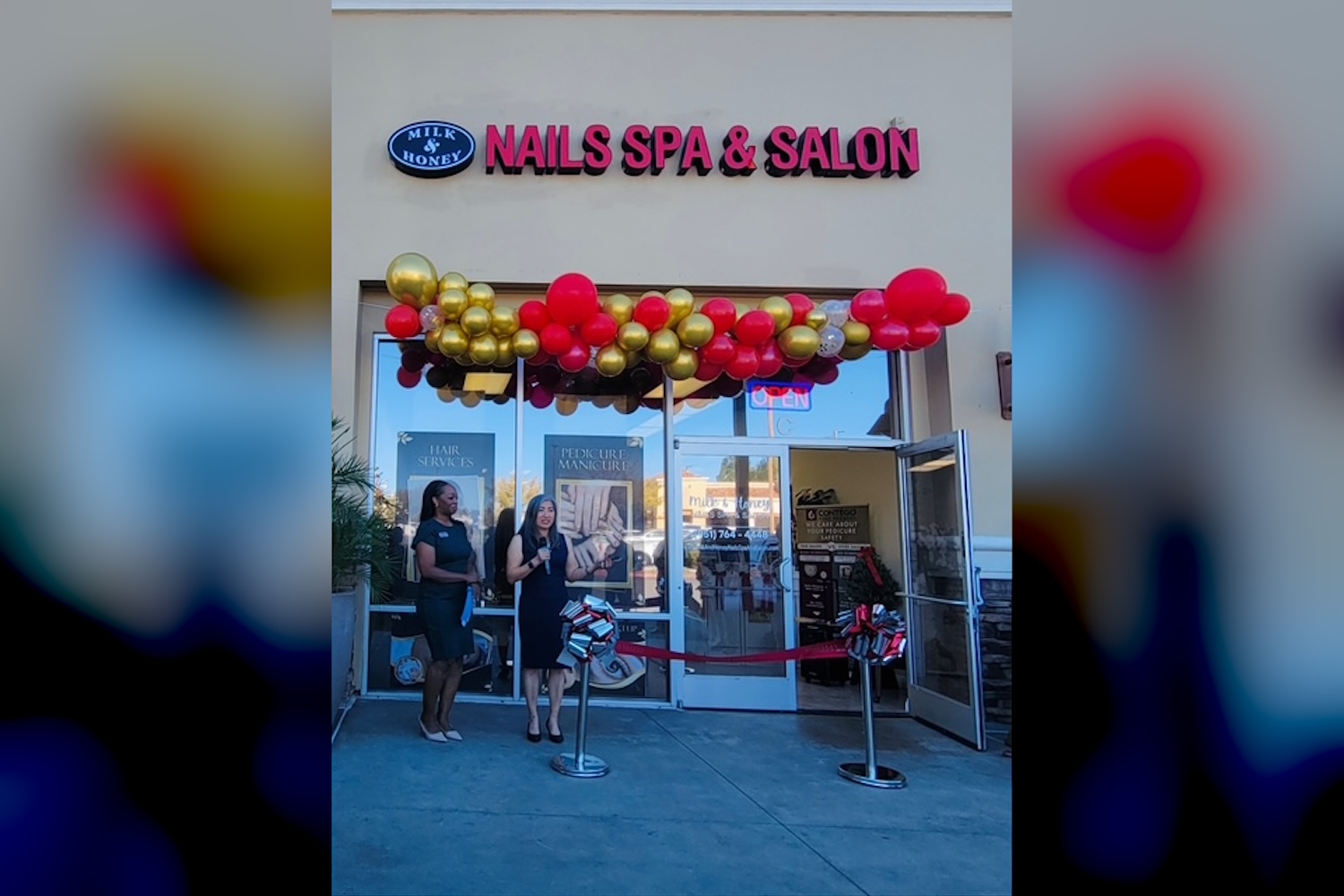 Nail salon career inspiration — grand opening ribbon cutting at Kim’s Milk & Honey Nails Spa and Salon in Temecula, California, her second career after 20 years in law enforcement