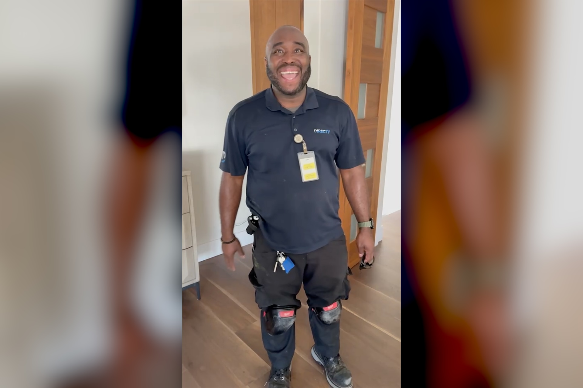 Satellite technician career inspiration — Godfrey, a DirecTV satellite technician in San Diego County, smiling on the job after 20 years in the trade